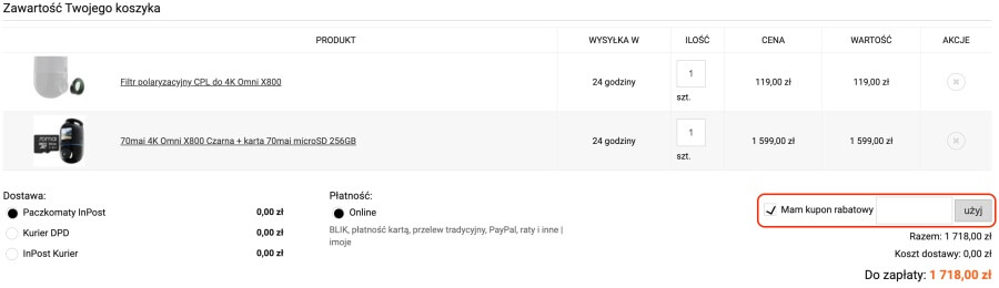 Miejsce na kod rabatowy 70mai