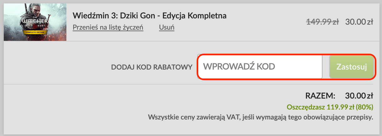 Miejsce na kod rabatowy GOG