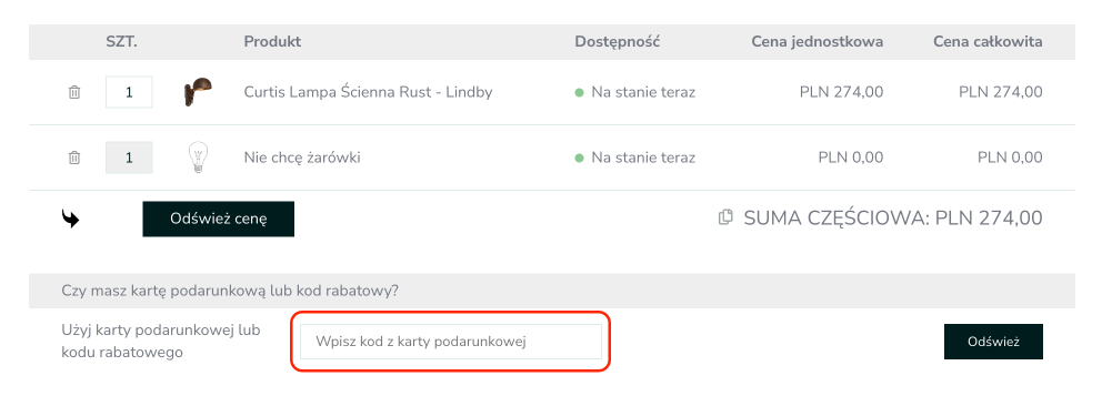 Miejsce na kod rabatowy Mistrz Lamp