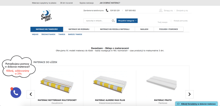 Strona sklepu Sweetsen materace