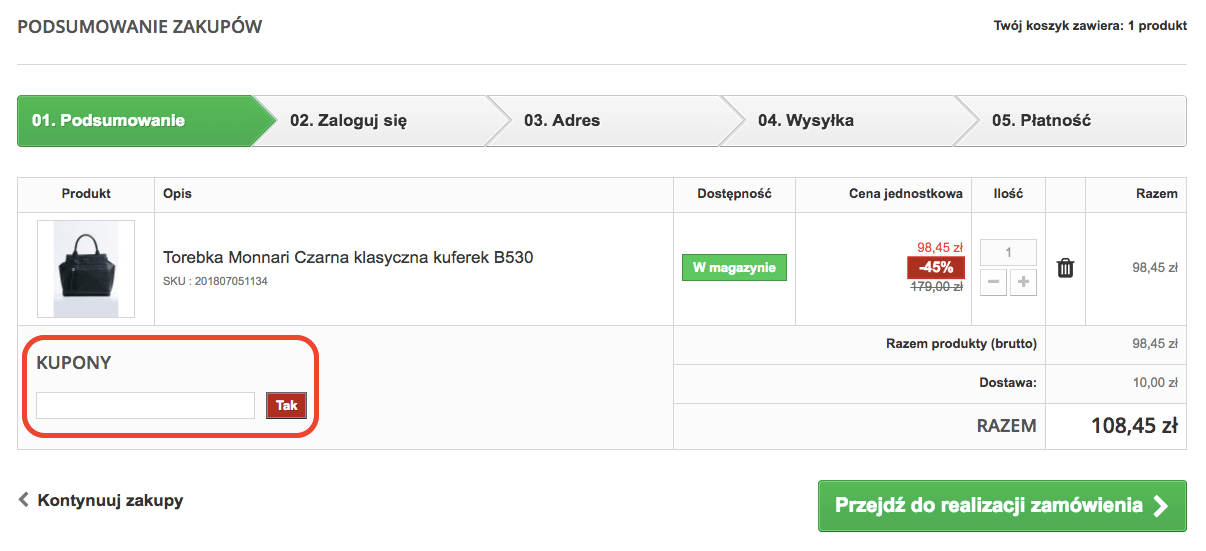 miejsce na kod rabatowy w TZL