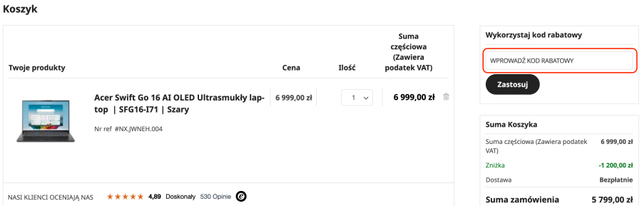 Miejsce na kod rabatowy Acer