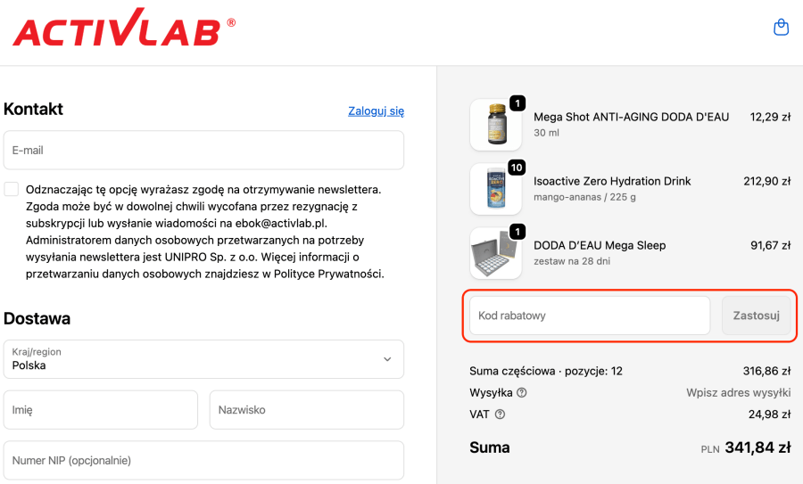 Miejsce na kod rabatowy activlab
