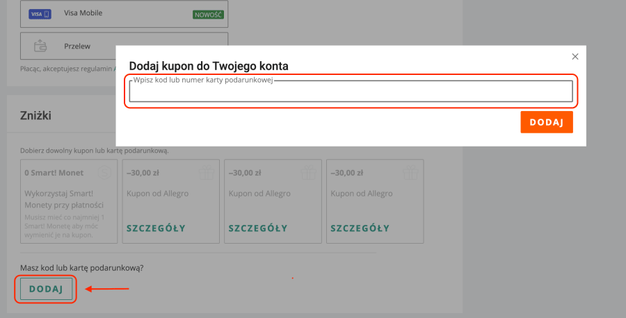 Miejsce na kod rabatowy Allegro