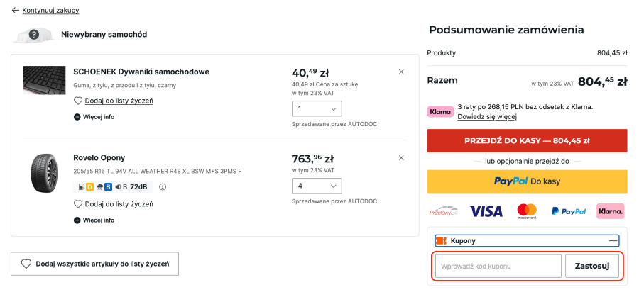 Miejsce na kod rabatowy Autodoc
