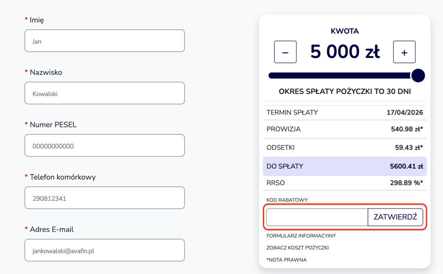 Miejsce na kod rabatowy AvaFin