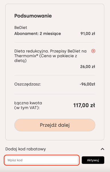 Miejsce na kod rabatowy BeDiet