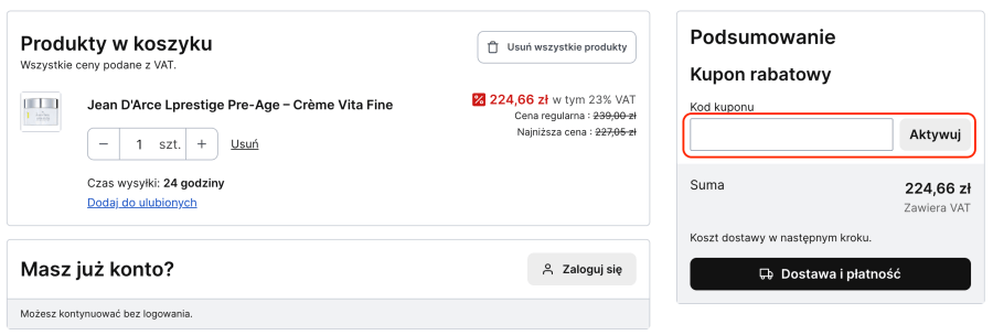 Miejsce na kod rabatowy bellita