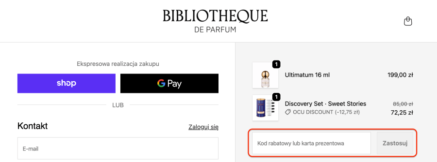 Miejsce na kod rabatowy bibliotheque-de-parfum