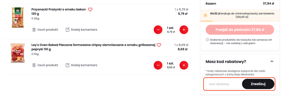Miejsce na kod rabatowy biedronka