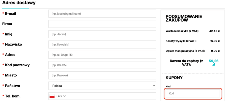 Miejsce na kod rabatowy bizuteria eshop