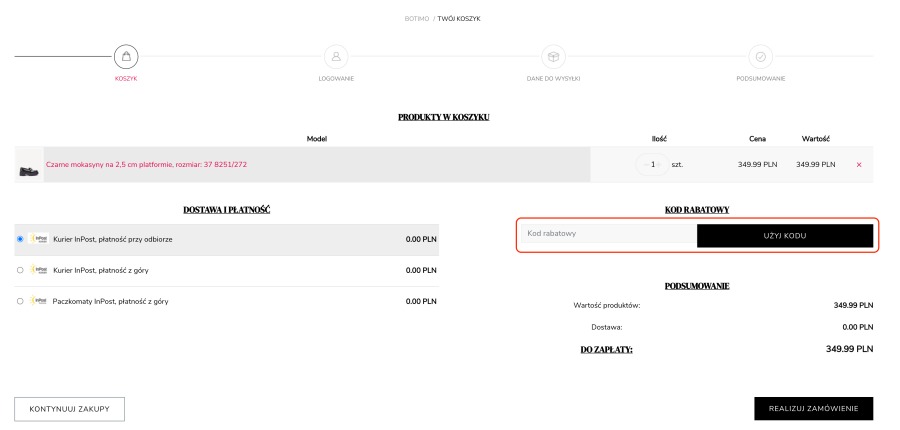 Pole, gdzie należy wkleić kod rabatowy Botimo