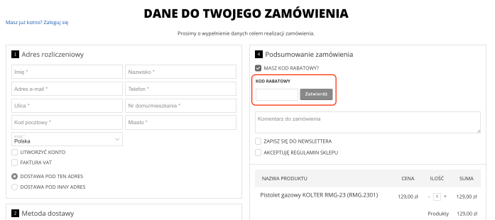 Miejsce na kod rabatowy w Broń.pl