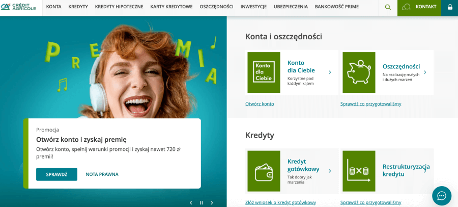 Strona internetowa Credit Agricole