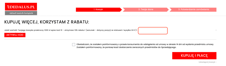 Miejsce na kod rabatowy w Dedalus.pl