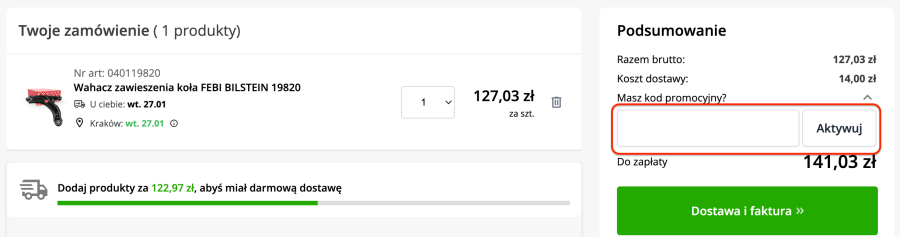Miejsce na kod rabatowy w deler