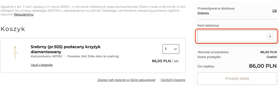Miejsce na kod rabatowy e-Sentiell