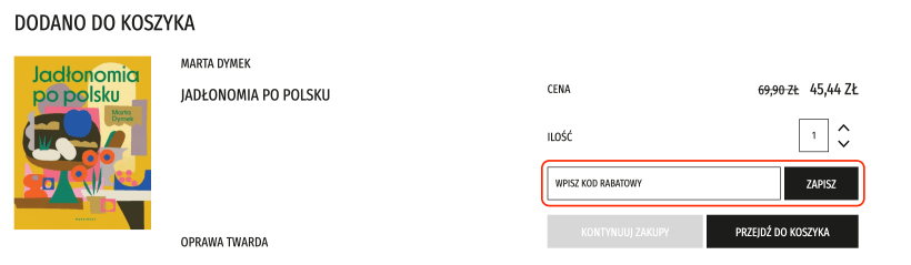 Miejsce, gdzie należy wkleić kod rabatowy Flowbooks.pl