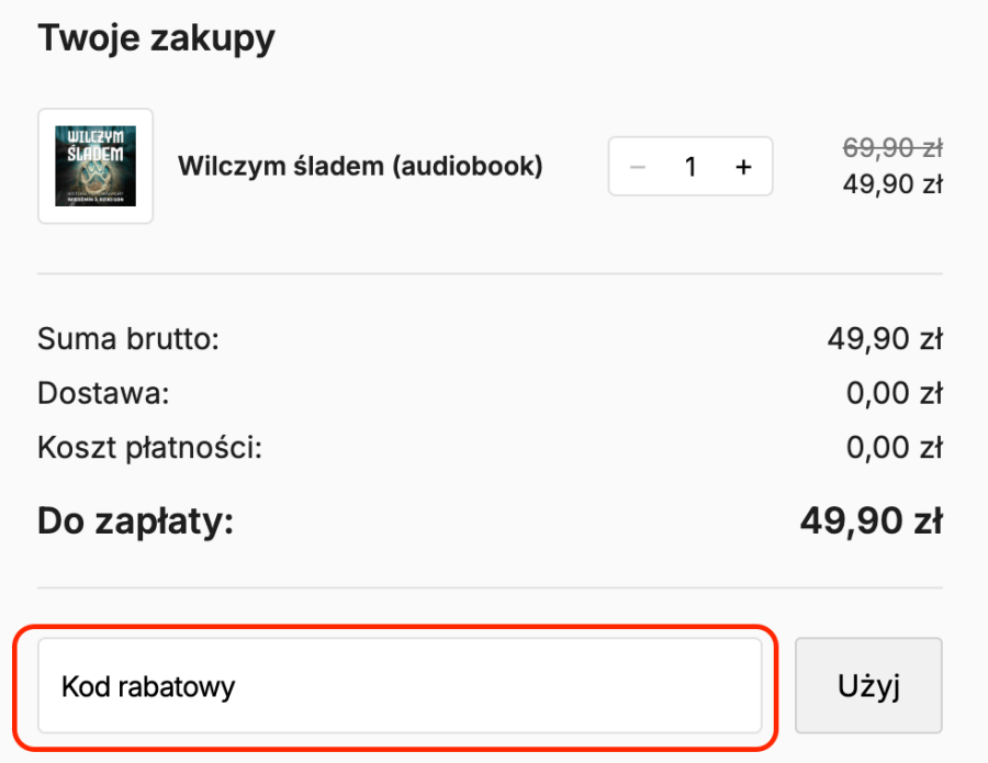Miejsce na kod rabatowy Gamebook