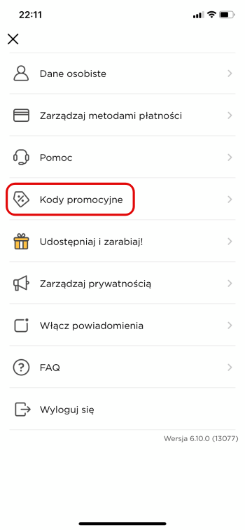 Miejsce na kod promocyjny w aplikacji Glovo