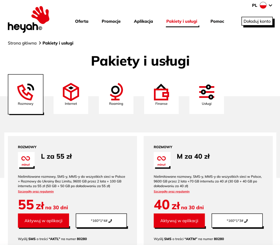 Strona internetowa Heyah