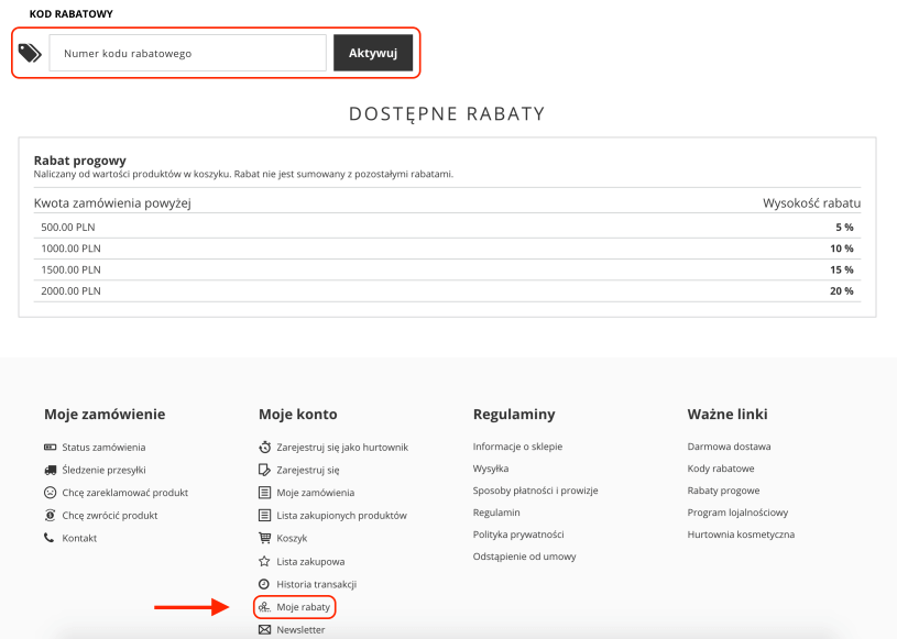 Instrukcja korzystania z kodów rabatowych