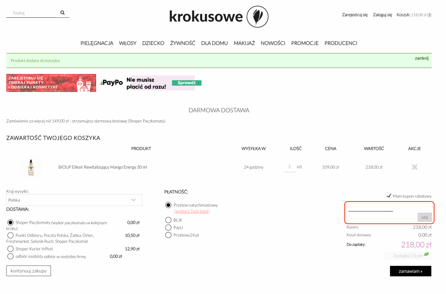 Pole na kod rabatowy Krokusowe