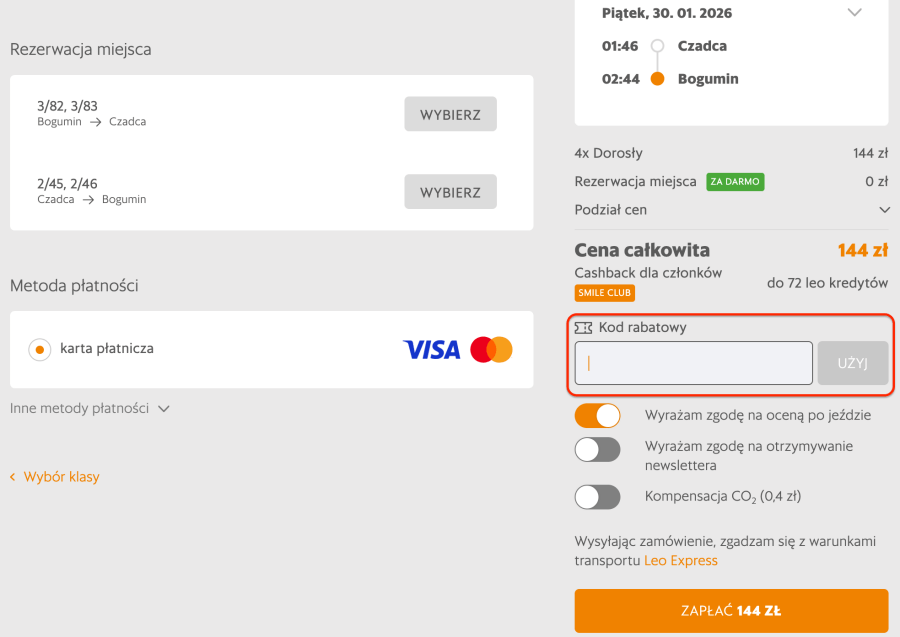 Miejsce na kod rabatowy Leo Express