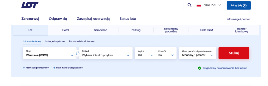 Strona internetowa LOT