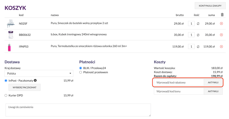 Miejsce na kod rabatowy mamagama