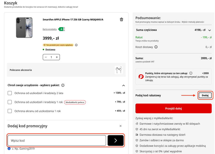 Miejsce na kod rabatowy Media Markt