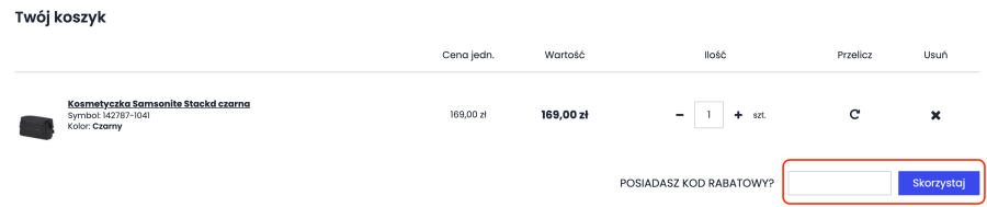 Miejsce na kod rabatowy MojaWalizka