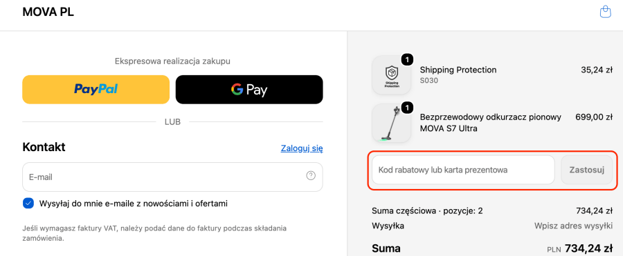 Miejsce na kod rabatowy Mova