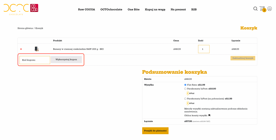 Pole, gdzie należy wkleić kod rabatowy OCTO Chocolate