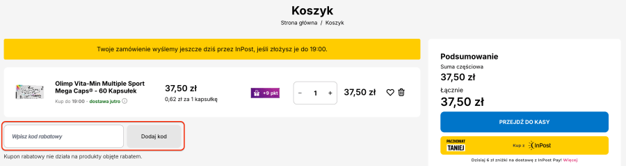 Miejsce na kod rabatowy olimp store