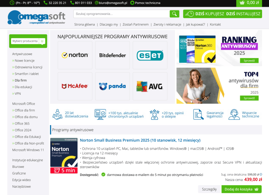 Strona internetowa Omegasoft