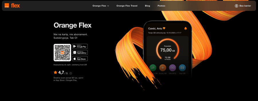 Strona internetowa Orange Flex