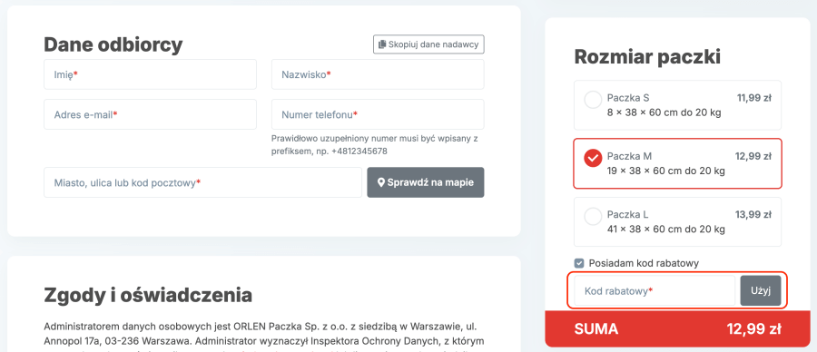 Miejsce na kod rabatowy orlen paczka