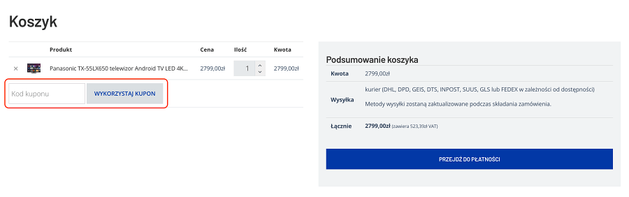 Pole, gdzie należy wpisać kod rabatowy Panasonic