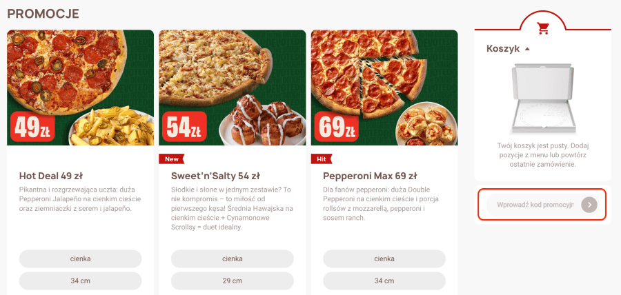 Miejsce na kod rabatowy papa johns