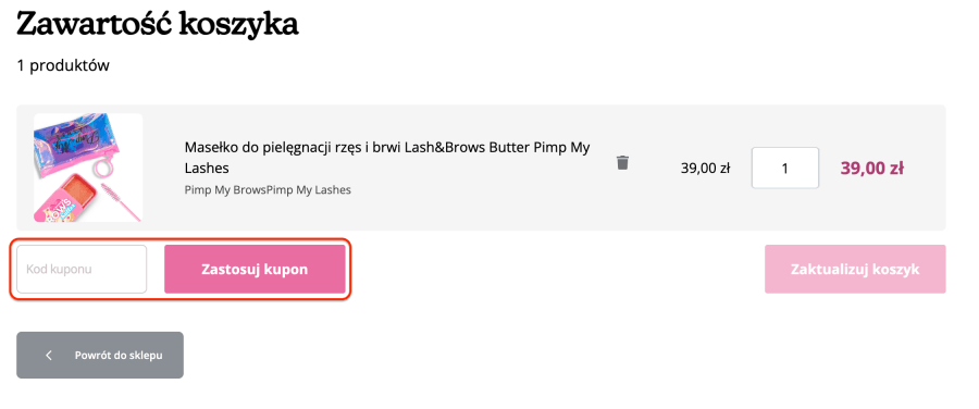 Miejsce na kod rabatowy pimpmylashes