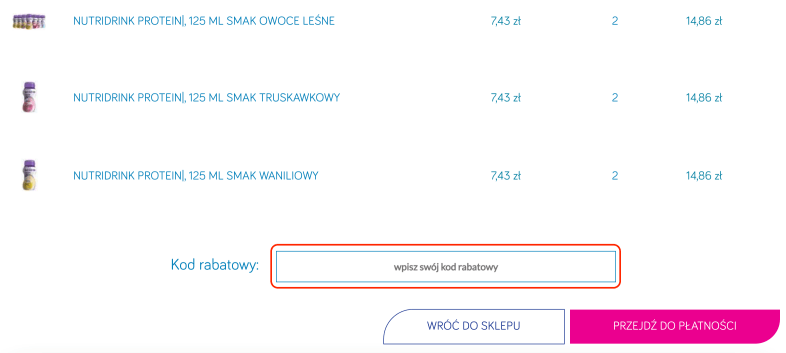 Pole na kod rabatowy Posiłki w Chorobie