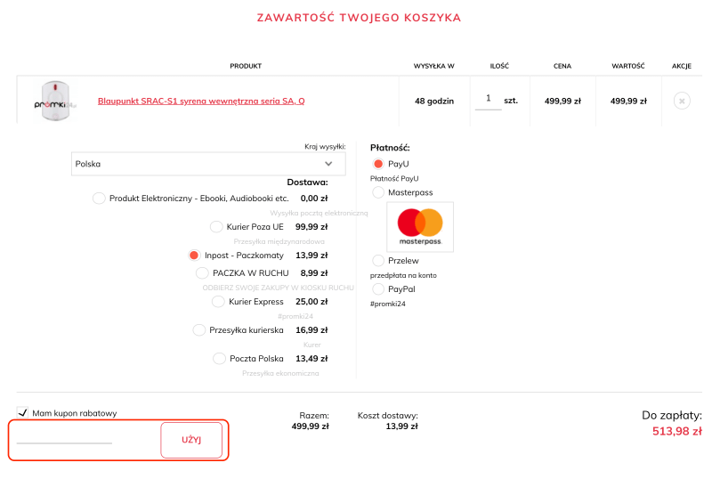 Pole, gdzie należy podać kod rabatowy Promki24