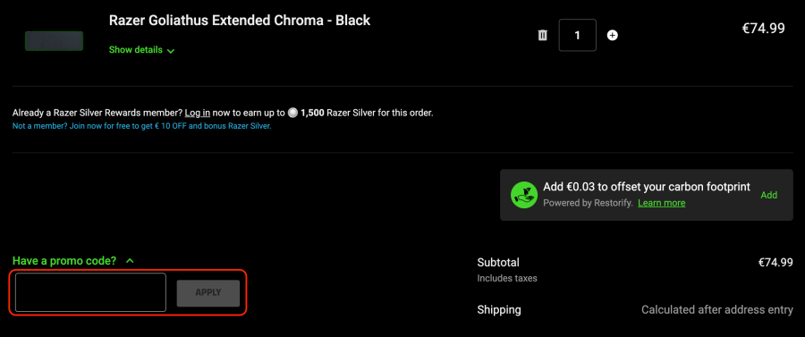 Miejsce na kod rabatowy Razer