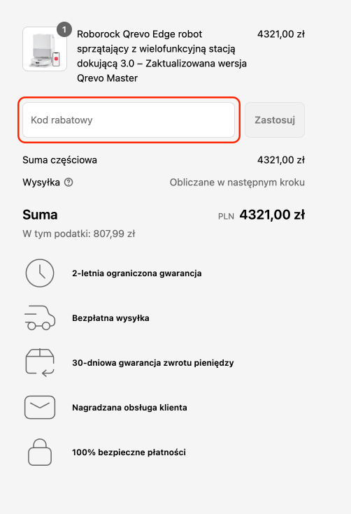 Miejsce na kod rabatowy Roborock
