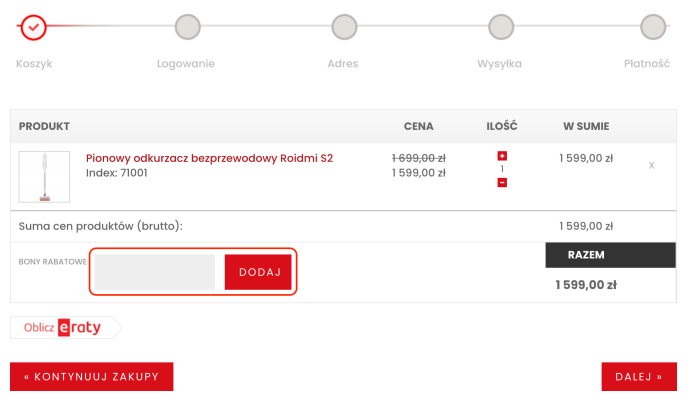 Pole, gdzie należy wkleić kod rabatowy Roidmi