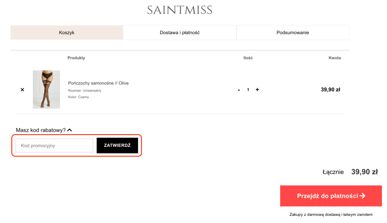 Miejsce, gdzie należy wkleić w kod rabatowy Saintmiss