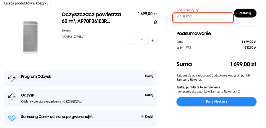 Miejsce na kod rabatowy samsung