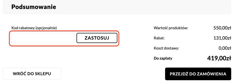 Miejsce na kod rabatowy w Sensu
