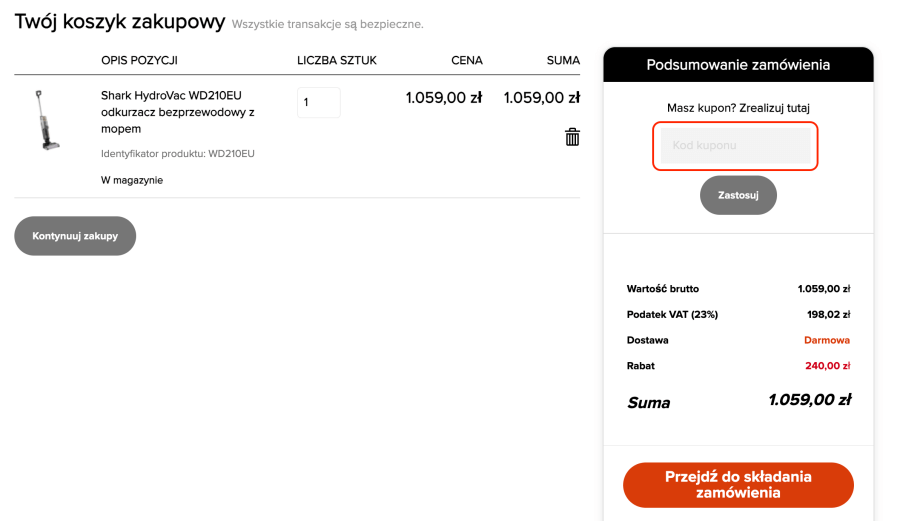 Miejsce na kod rabatowy Shark